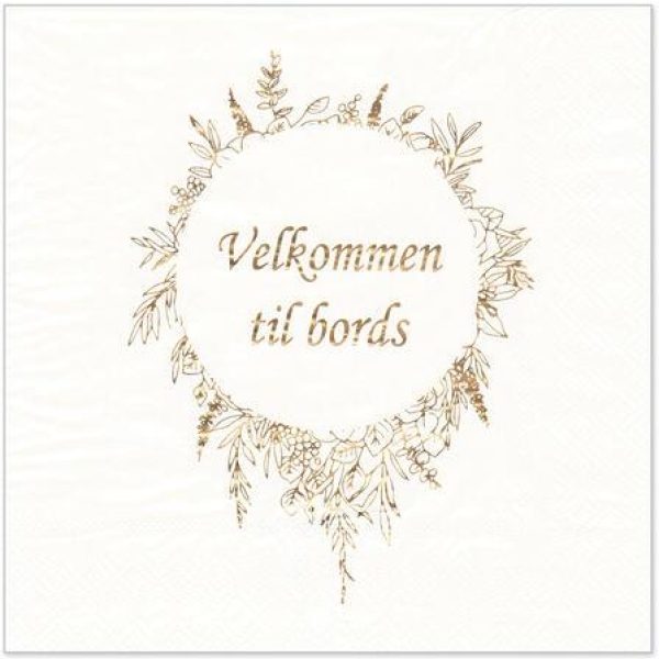 Serviett - velkommen til bords -  gull