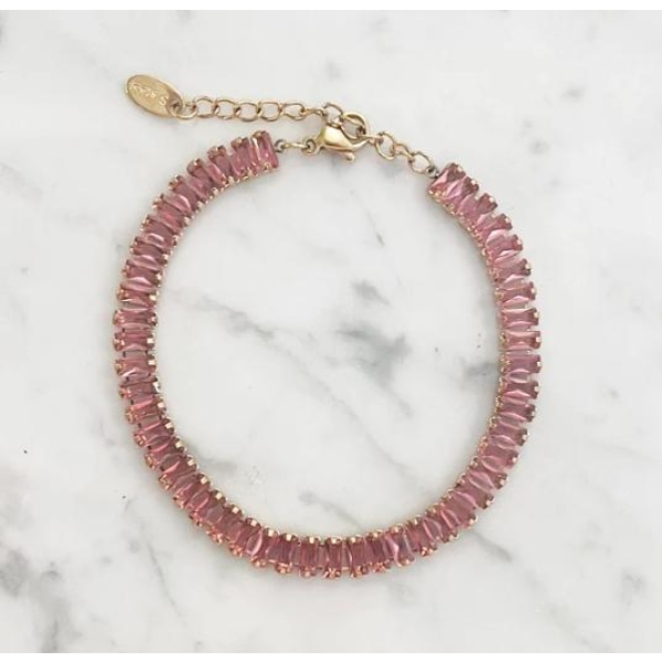 Armbånd med zirkonstener - Mørk Rosa