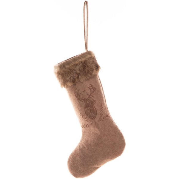 Julestrømpe brun filt m/elg 25x45cm