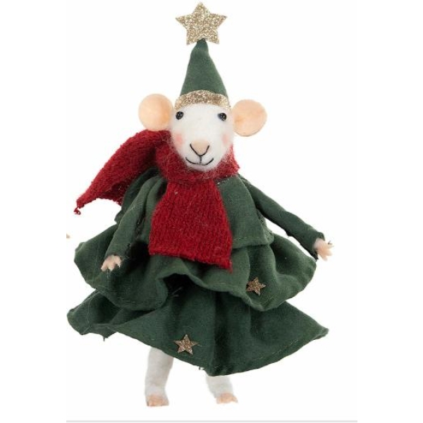 Filtmus grønn kjole med stjerner