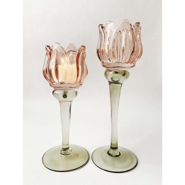Lysglass - Blomst rosa 21,5cm